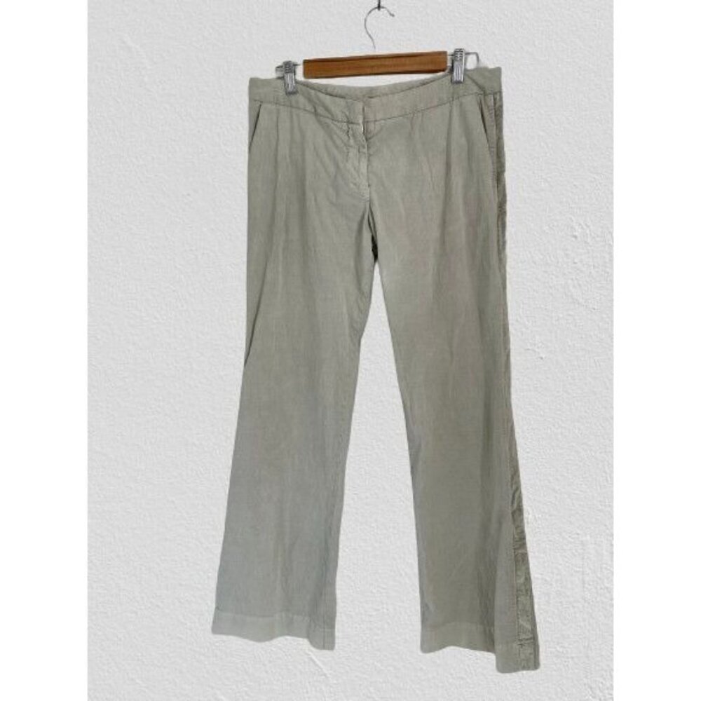 James Perse Bell Bottom Pants High Rose Velvet Stripe Cotton Off-White/Gray Size - Picture 8 of 15